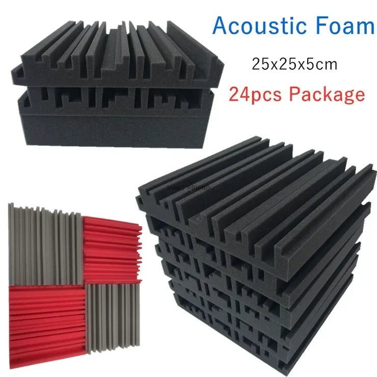 24Pcs 250X250X50Mm Studio Acoustic Foam Panels Sound Absorbing KTV Noise Absorption Foam Tile Wedge Sound Proofing Wall Panels