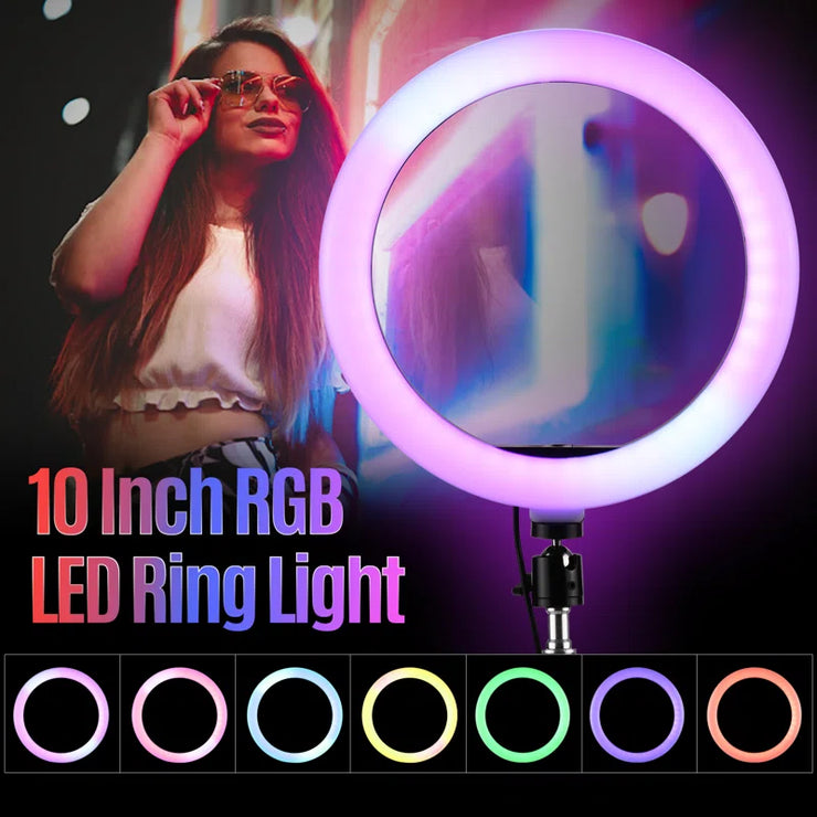 10" RGB Ring Light with 63" Tripod Stand and Cellphone Holder Dimmable