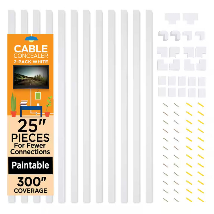 Complete Cable Concealer Management Kit in White (2-Pack)
