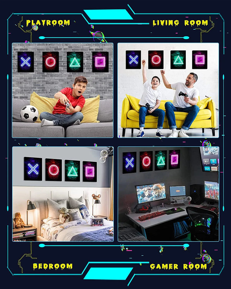Gamer Room Decor for Boys - Gaming Wall Art - FRAMED 8"X10" - PRINTED Neon Gaming Room Decor - Posters for Boys Room - Video Game Decor - Gaming Wall Decor