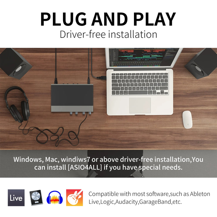 Audio Interface Sound Card Monitor for Guitar Live Recording Professional Sound Card Studio Singing Livestreaming Console