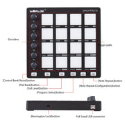 MIDI Controller Beat Maker Machine 6Assignable Knobs Note Repeat Full Level Buttons Mini Controller Pad USB for Music Production
