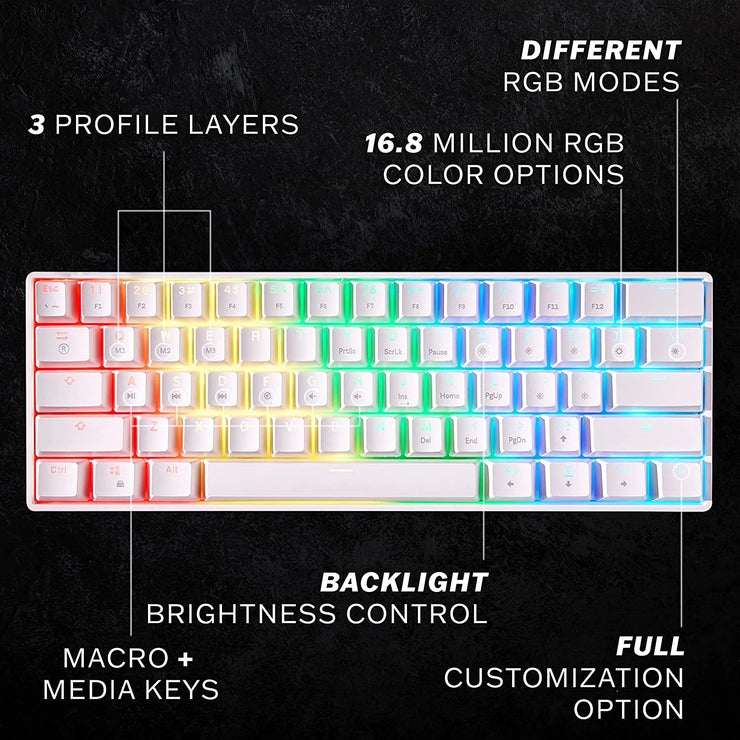HK GAMING GK61 Mechanical Gaming Keyboard | 61 Keys RGB Backlit for Pc/Mac ( White, Gateron Optical Blue)
