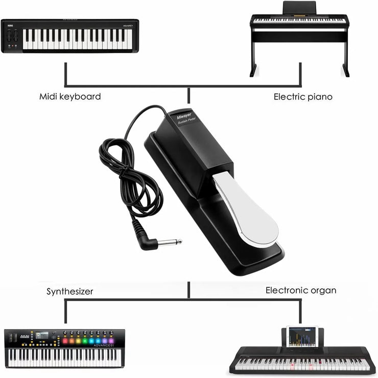 Sustain Pedal with Polarity Switch for MIDI Keyboard Synth Digital Pianos Electronic Drum Electric Piano