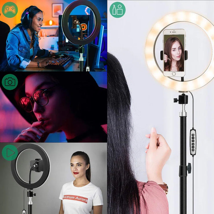 10" RGB Ring Light with 63" Tripod Stand and Cellphone Holder Dimmable