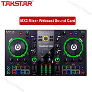 Takstar MX3 Mixer Webcast Sound Card Mixing Console Podcast Studio for Karaoke Webcast Recording Live Streaming Guitar PC