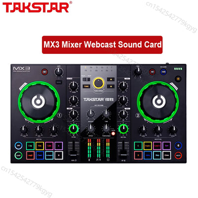 Takstar MX3 Mixer Webcast Sound Card Mixing Console Podcast Studio for Karaoke Webcast Recording Live Streaming Guitar PC