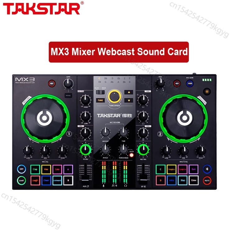 Takstar MX3 Mixer Webcast Sound Card Mixing Console Podcast Studio for Karaoke Webcast Recording Live Streaming Guitar PC