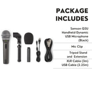 Q2U Handheld Dynamic USB Microphone Recording and Podcasting Pack (Black)