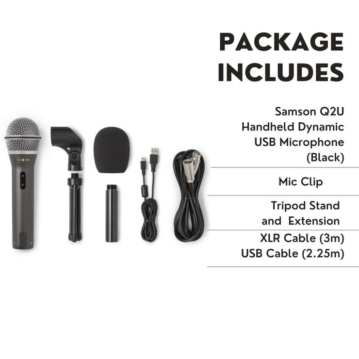 Q2U Handheld Dynamic USB Microphone Recording and Podcasting Pack (Black)
