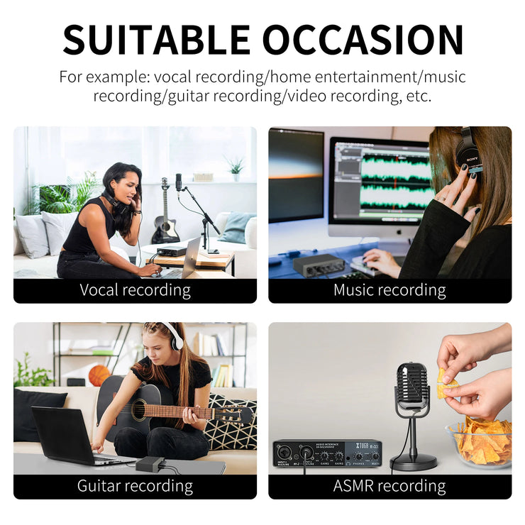 Audio Interface Sound Card Monitor for Guitar Live Recording Professional Sound Card Studio Singing Livestreaming Console