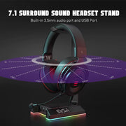 W1 Gaming Headset Stand with 7.1 Surround/2 USB and 3.5Mm Ports RGB Headphones Holder for Gamer Gaming PC Accessories Desk