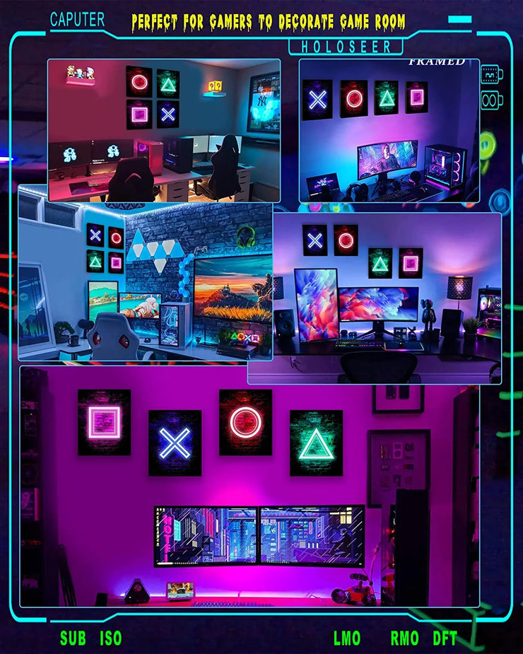 Gamer Room Decor for Boys - Gaming Wall Art - FRAMED 8"X10" - PRINTED Neon Gaming Room Decor - Posters for Boys Room - Video Game Decor - Gaming Wall Decor