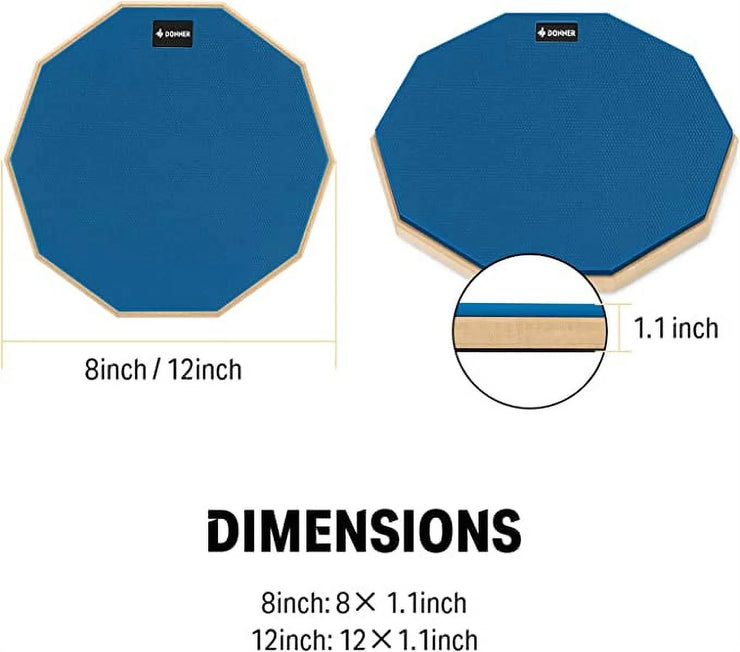 Drum Practice Pad, 12 Inch Double Sided Silent Drum Pad with Drumsticks, Blue
