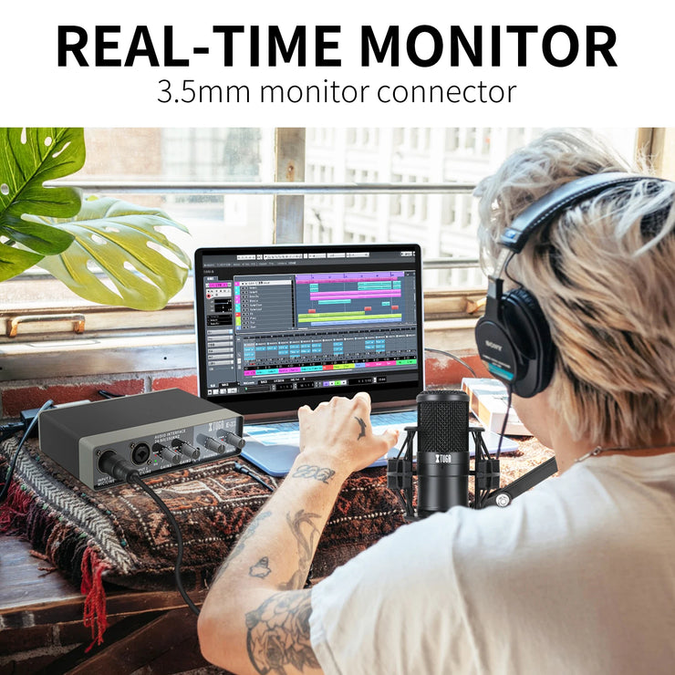 Audio Interface Sound Card Monitor for Guitar Live Recording Professional Sound Card Studio Singing Livestreaming Console