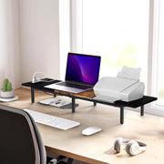 Monitor Stand for 2 Monitors Long Monitor Riser with USB Ports Wood Desktop Computer Riser Monitor Shelf Holder Stand