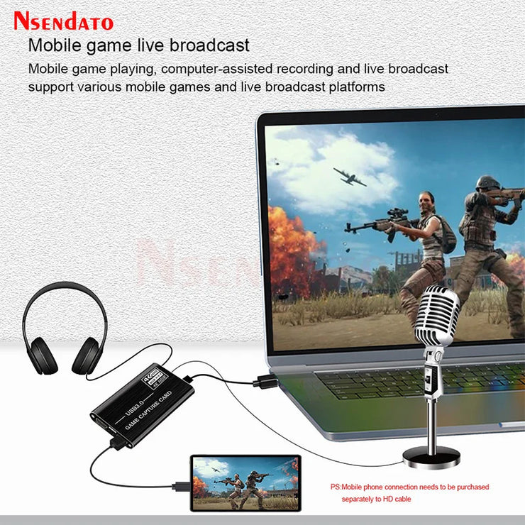4K 60Hz HDMI USB 3.0 Video Capture HDMI to USB3.0 Video Capture Dongle Card Game Live Streaming Recording with Audio Mic Input