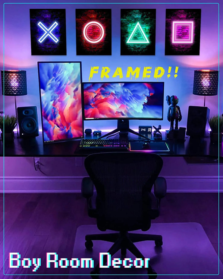 Gamer Room Decor for Boys - Gaming Wall Art - FRAMED 8"X10" - PRINTED Neon Gaming Room Decor - Posters for Boys Room - Video Game Decor - Gaming Wall Decor