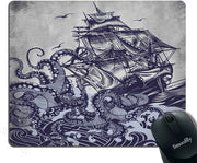 Mouse Pad Personalized Octopus,Customized Rectangle Non-Slip Rubber,Sail Boat Waves and Octopus Old Look Gaming Mouse Pad