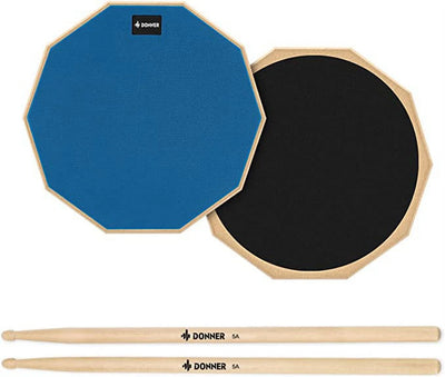 Drum Practice Pad, 12 Inch Double Sided Silent Drum Pad with Drumsticks, Blue
