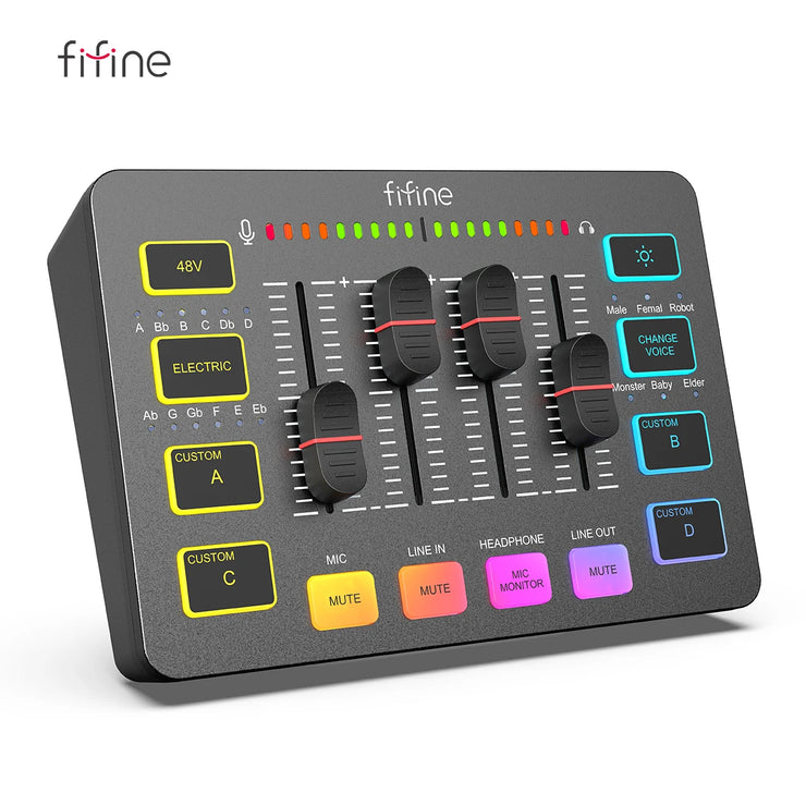 USB Gaming Mixer with XLR Microphone Interface,48V Phantom Power,Rgb, Sound Card for Podcasting Streaming Ampligame SC3