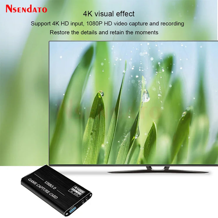 4K 60Hz HDMI USB 3.0 Video Capture HDMI to USB3.0 Video Capture Dongle Card Game Live Streaming Recording with Audio Mic Input