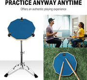 Drum Practice Pad, 12 Inch Double Sided Silent Drum Pad with Drumsticks, Blue