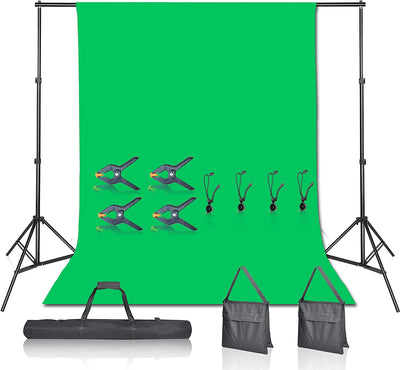 Photo Video Studio 7 X 10Ft Green Screen Backdrop Stand Kit, Photography Background Support System with 6 X 9Ft 100% Cotton Muslin Chromakey Curtain