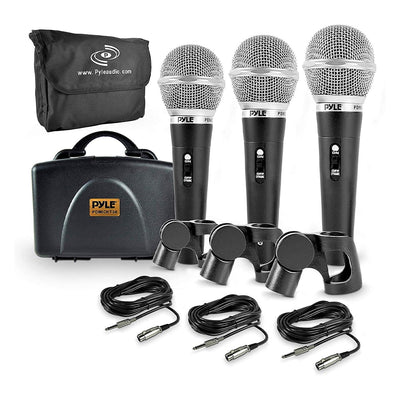 Pyle PDMICKT34 Dynamic Professional Dynamic 3 Handheld Microphones Kit, Black