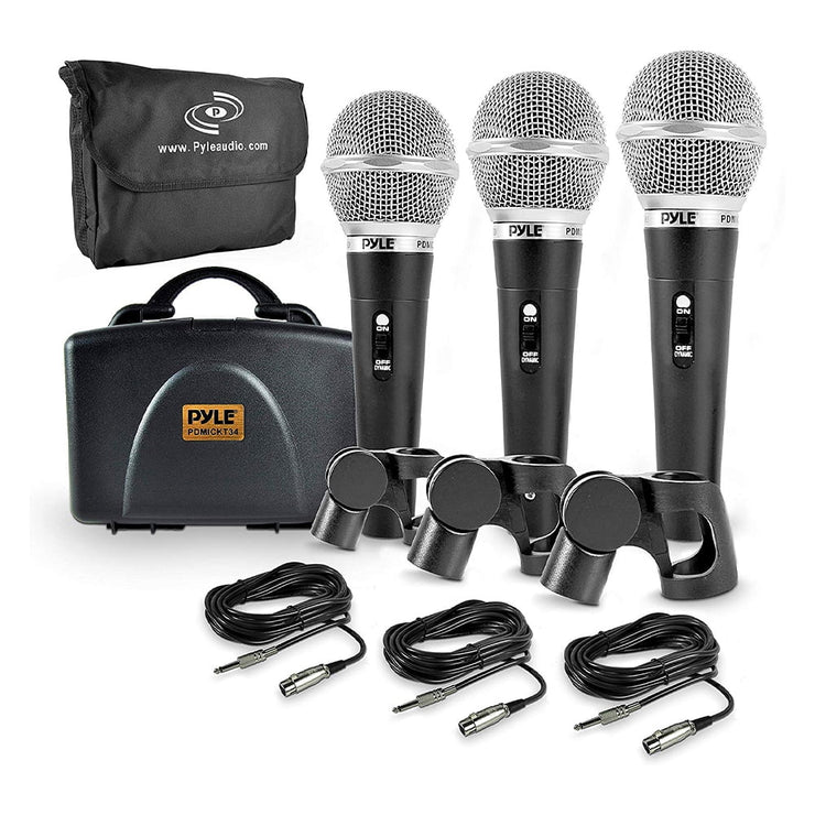Pyle PDMICKT34 Dynamic Professional Dynamic 3 Handheld Microphones Kit, Black
