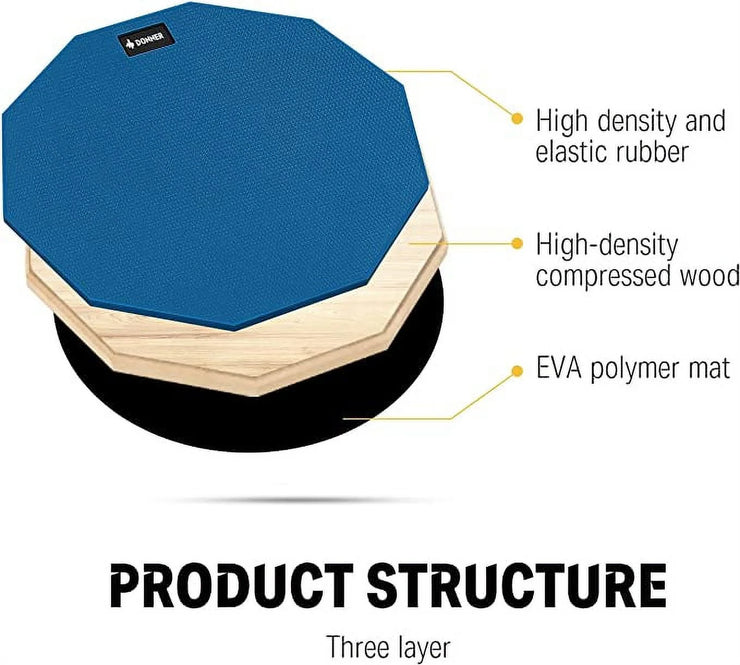 Drum Practice Pad, 12 Inch Double Sided Silent Drum Pad with Drumsticks, Blue