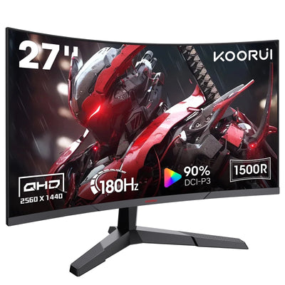 27 Inch 2K QHD Gaming Monitor, 180Hz Curved Computer Monitor, 1Ms Adaptive-Sync, Hdmi/Displayport, 27E6QCA