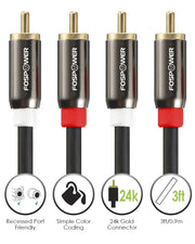 (3 Feet) 2 RCA M/M Stereo Audio Cable [24K Gold Plated | Copper Core] 2RCA Male to 2RCA Male [Left/Right] Premium Sound Quality Plug
