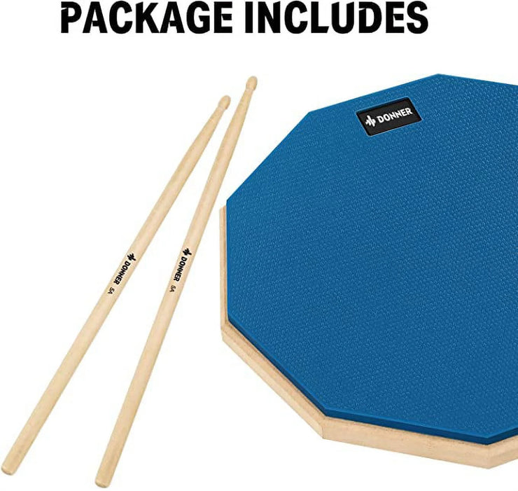 Drum Practice Pad, 12 Inch Double Sided Silent Drum Pad with Drumsticks, Blue