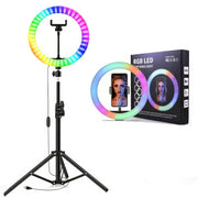 10" RGB Ring Light with 63" Tripod Stand and Cellphone Holder Dimmable
