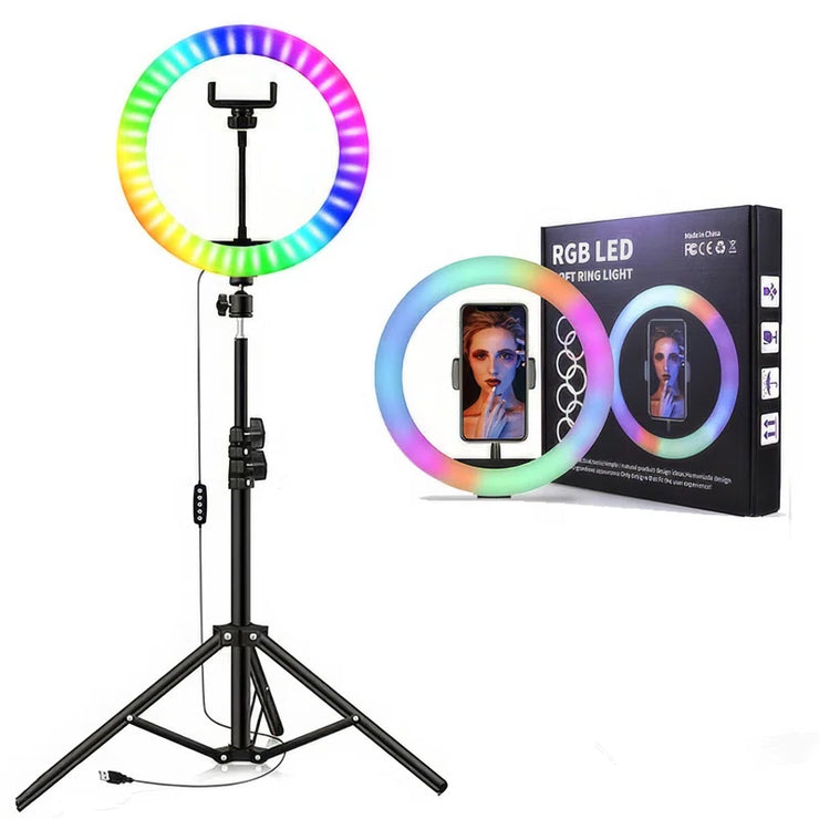 10" RGB Ring Light with 63" Tripod Stand and Cellphone Holder Dimmable
