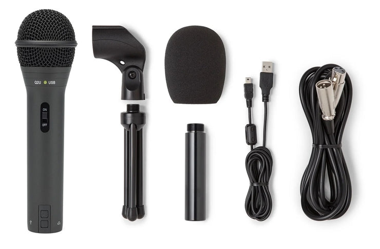 Q2U Handheld Dynamic USB Microphone Recording and Podcasting Pack (Black)