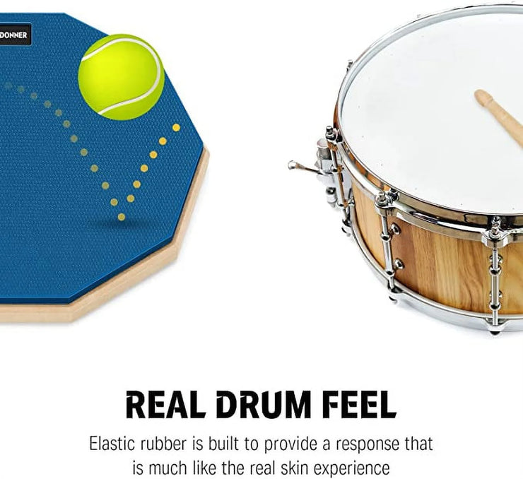 Drum Practice Pad, 12 Inch Double Sided Silent Drum Pad with Drumsticks, Blue