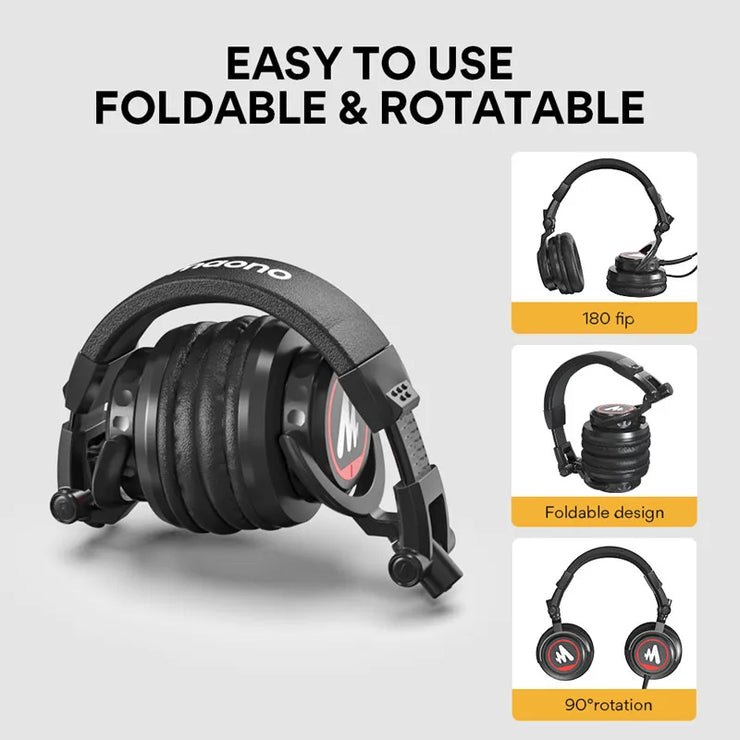 Monitor Headphones 50MM Drivers over Ear Studio Lightweight Foldable Headphones for Smartphone Computer Podcast