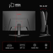 27 Inch 2K QHD Gaming Monitor, 180Hz Curved Computer Monitor, 1Ms Adaptive-Sync, Hdmi/Displayport, 27E6QCA