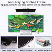 Cute Koi Fishes Desk Mat Large Gaming Mouse Pad XL Extended Mousepad Green Laptop Keyboard Mouse Mat Japanese Desk Pad 31.5''X15.7'' Non-Slip Rubber Base with Stitched Edges