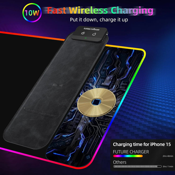 Mouse Pad with Wireless Charging, 15W RGB Gaming Mousepad with 9 Light, LED Large Desk Mat with Waterproof Non-Slip Rubber Base