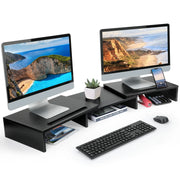 Dual Monitor Stand Riser with Adjustable Length & Angle, Multifunctional Double Monitor Riser with 2 Slot for PC, Computer
