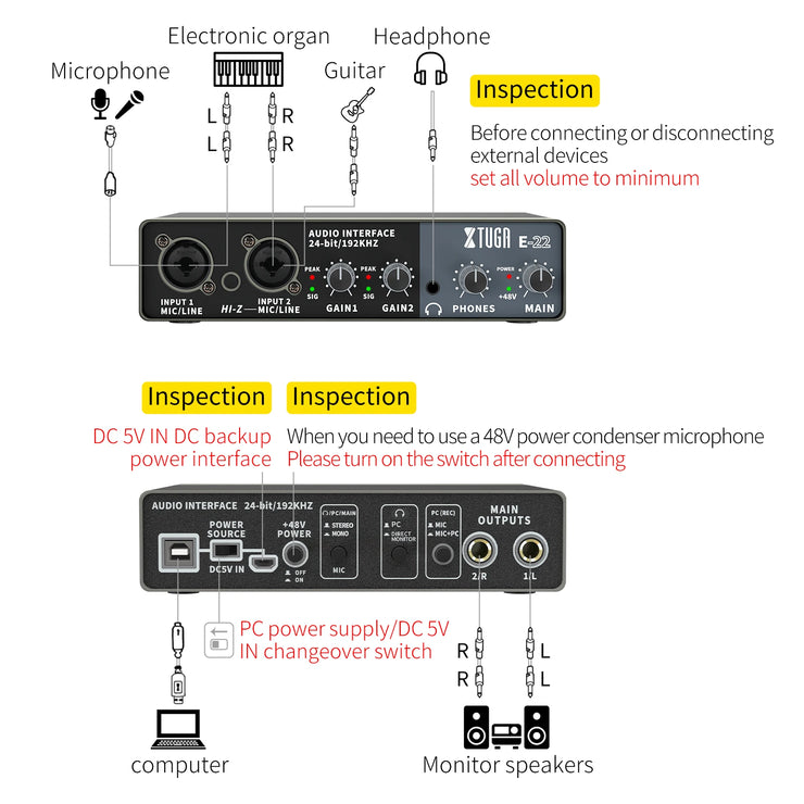 Audio Interface Sound Card Monitor for Guitar Live Recording Professional Sound Card Studio Singing Livestreaming Console