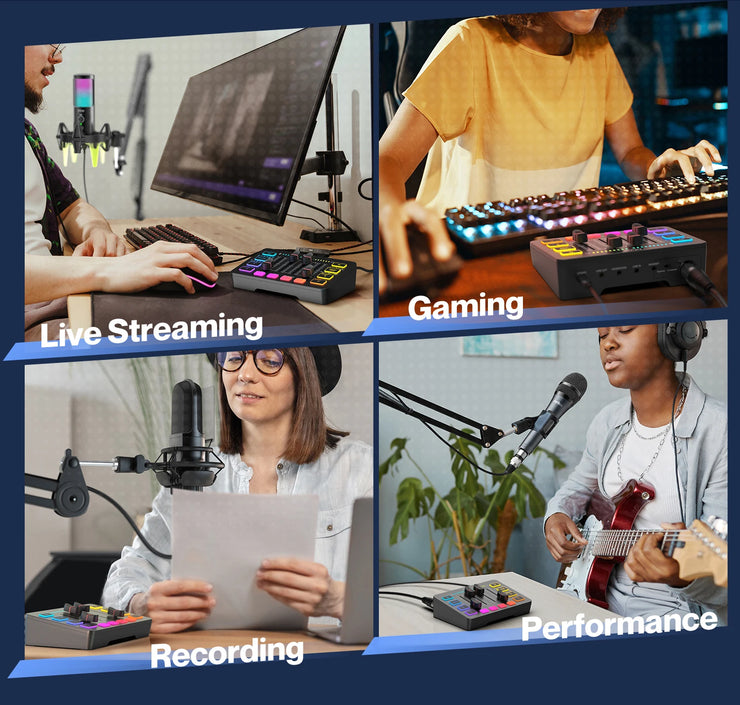 USB Gaming Mixer with XLR Microphone Interface,48V Phantom Power,Rgb, Sound Card for Podcasting Streaming Ampligame SC3
