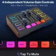 USB Gaming Mixer with XLR Microphone Interface,48V Phantom Power,Rgb, Sound Card for Podcasting Streaming Ampligame SC3