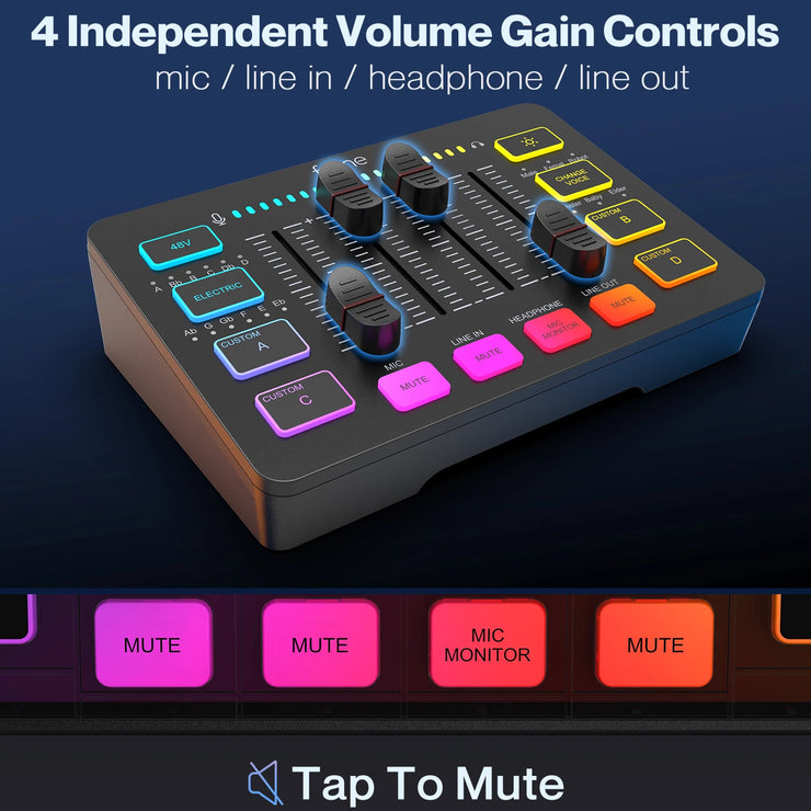 USB Gaming Mixer with XLR Microphone Interface,48V Phantom Power,Rgb, Sound Card for Podcasting Streaming Ampligame SC3