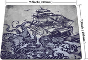 Mouse Pad Personalized Octopus,Customized Rectangle Non-Slip Rubber,Sail Boat Waves and Octopus Old Look Gaming Mouse Pad