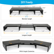 Dual Monitor Stand Riser with Adjustable Length & Angle, Multifunctional Double Monitor Riser with 2 Slot for PC, Computer
